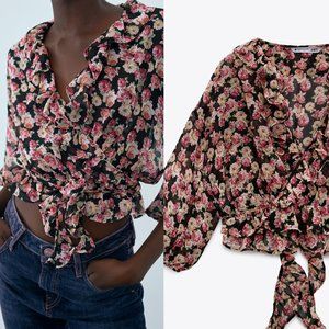 ZARA NWT Floral Print Cropped Top Multicolor